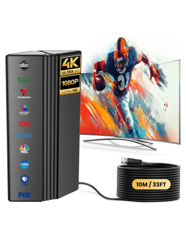 Antena de TV Digital RTKJEQQ 999+ Millas 4K 1080p con Amplificador