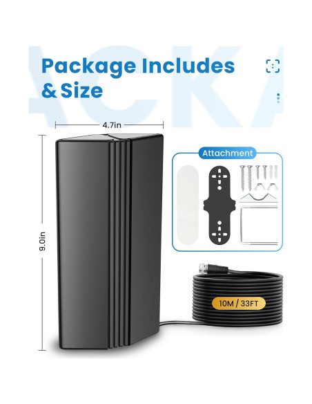 Antena de TV Digital RTKJEQQ 999+ Millas 4K 1080p con Amplificador