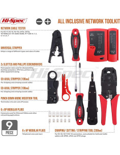 Kit de herramientas de red Hi-Spec 9 piezas para CAT5/CAT6 2