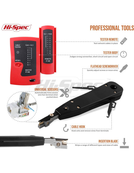 Kit de herramientas de red Hi-Spec 9 piezas para CAT5/CAT6