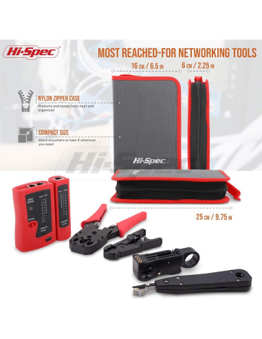 Kit de herramientas de red Hi-Spec 9 piezas para CAT5/CAT6