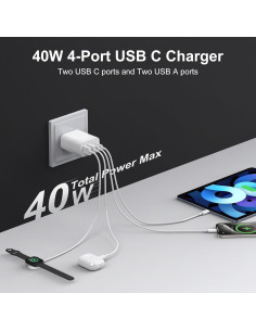 Bloque de Cargador USB C 40W MYBEER Paquete de 3 Blanco 2