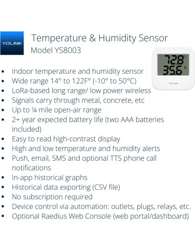 Sensor de Temperatura y Humedad YoLink YS8003-UC Digital