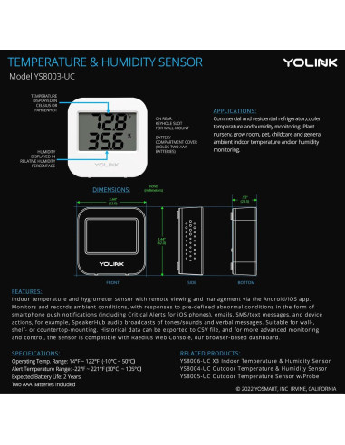 Sensor de Temperatura y Humedad YoLink YS8003-UC Digital