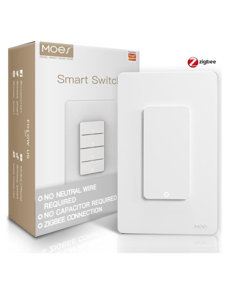 Interruptor Inteligente MOES Zigbee 1 Espacio Blanco Sin Neutro
