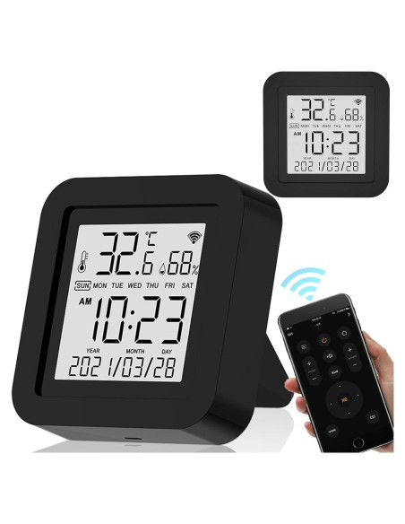 Termómetro Higrómetro WiFi Inteligente TUYA Negro - Control Remoto Termómetro Higrómetro WiFi Inteligente TUYA Negro - Control Remoto