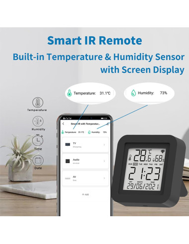 Termómetro Higrómetro WiFi Inteligente TUYA Negro - Control Remoto