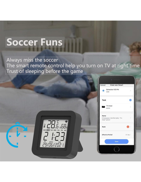 Termómetro Higrómetro WiFi Inteligente TUYA Negro - Control Remoto Termómetro Higrómetro WiFi Inteligente TUYA Negro - Control Remoto