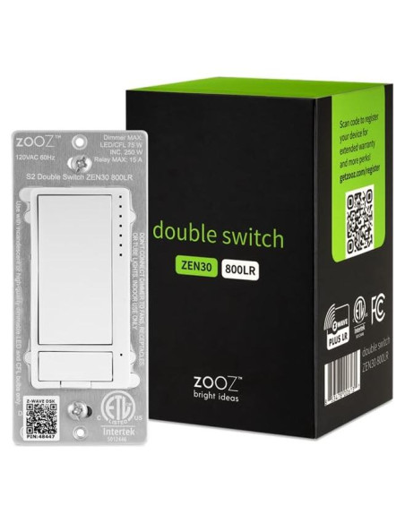 Interruptor Doble Z-Wave Zooz ZEN30 800LR Blanco 75W LED