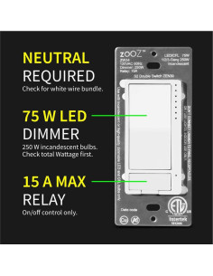 Interruptor Doble Z-Wave Zooz ZEN30 800LR Blanco 75W LED 2
