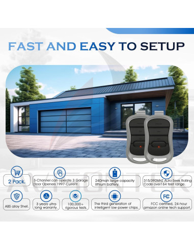 Control Remoto de Garaje Genie G3T-A 2X, 315/390MHz, 3 Años Garantía