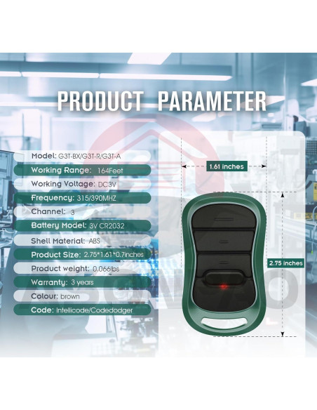Control Remoto Genie G3T-R para Puerta de Garaje - 50m