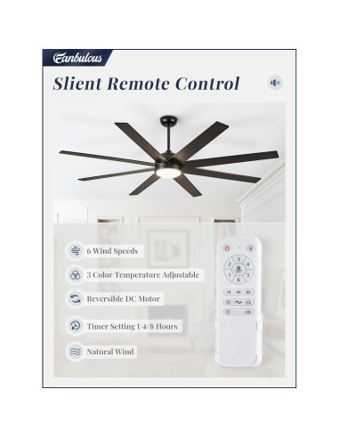 Ventilador de Techo Fanbulous 165 cm con Control Remoto y Luz LED