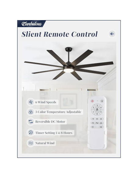 Ventilador de Techo Fanbulous 165 cm con Control Remoto y Luz LED