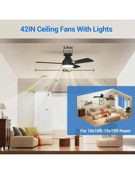 Ventilador de Techo Dgguo 42" con Luz LED y Control Remoto