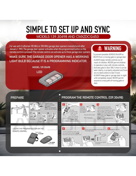 Control Remoto Universal Craftsman 139.30498 para Garaje