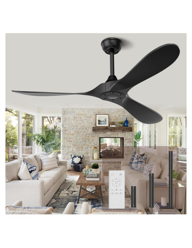 Ventilador de Techo KASASS 132 cm Sin Luz Negro Control Remoto