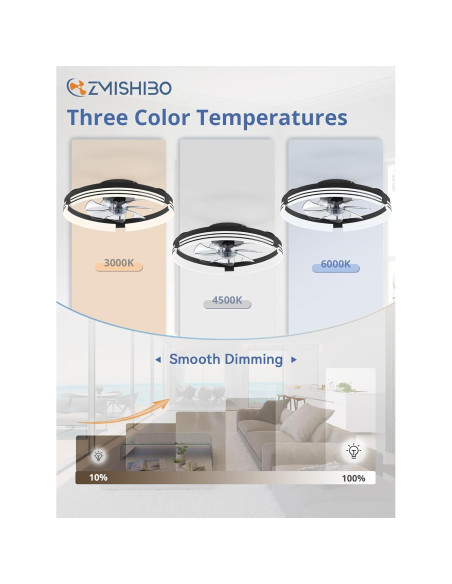 Ventilador de Techo ZMISHIBO 50.8cm con Luz y Control Remoto
