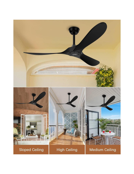 Ventilador de Techo KASASS 132 cm Sin Luz Negro Control Remoto