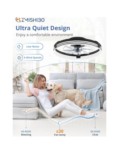 Ventilador de Techo ZMISHIBO 50.8cm con Luz y Control Remoto
