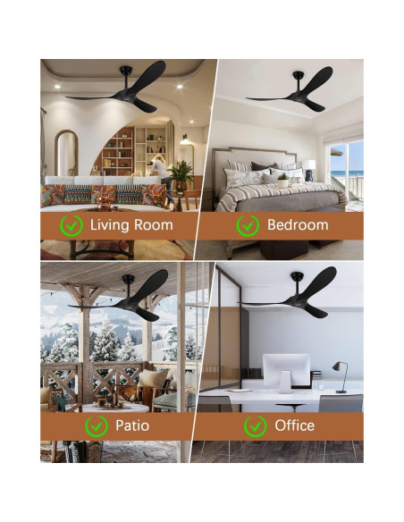 Ventilador de Techo KASASS 132 cm Sin Luz Negro Control Remoto