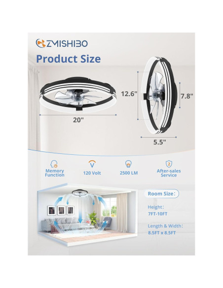 Ventilador de Techo ZMISHIBO 50.8cm con Luz y Control Remoto