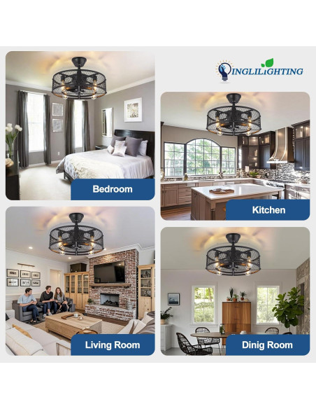 Ventilador de Techo DINGLILIGHTING 20" con Luz y Control Remoto Ventilador de Techo DINGLILIGHTING 20" con Luz y Control Remoto