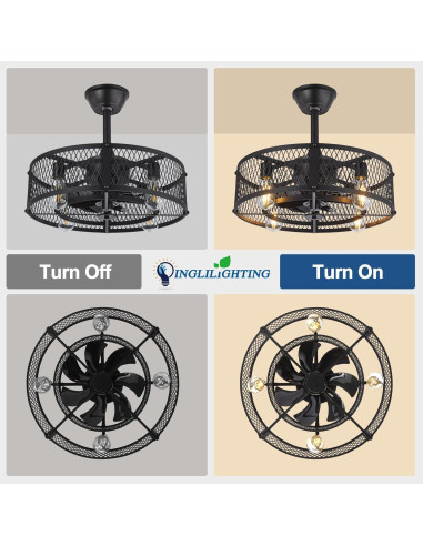 Ventilador de Techo DINGLILIGHTING 20" con Luz y Control Remoto