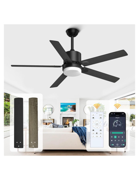 Ventilador de Techo Alescu 52" Negro con Luz LED y Control Remoto Ventilador de Techo Alescu 52" Negro con Luz LED y Control Remoto