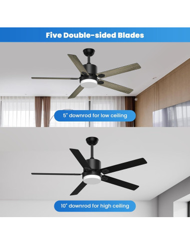 Ventilador de Techo Alescu 52" Negro con Luz LED y Control Remoto