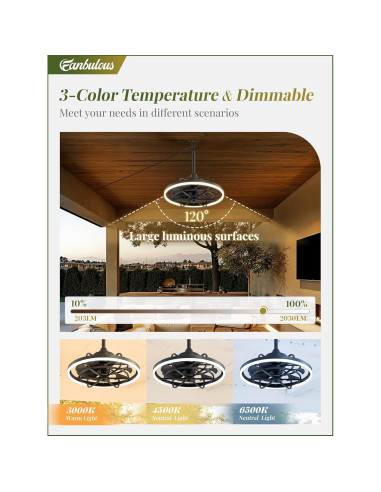 Ventilador de Techo Exterior Fanbulous 20" con Luz y Control Remoto