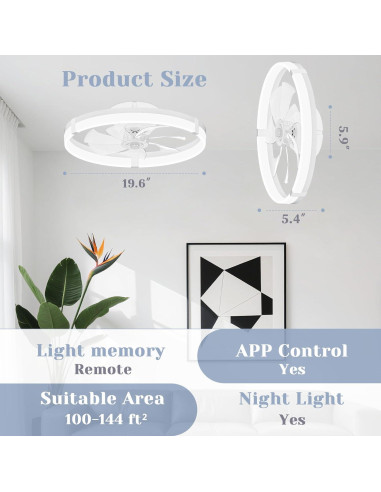 Ventilador de Techo JOFIOS 50 cm con Luz LED y Control Remoto
