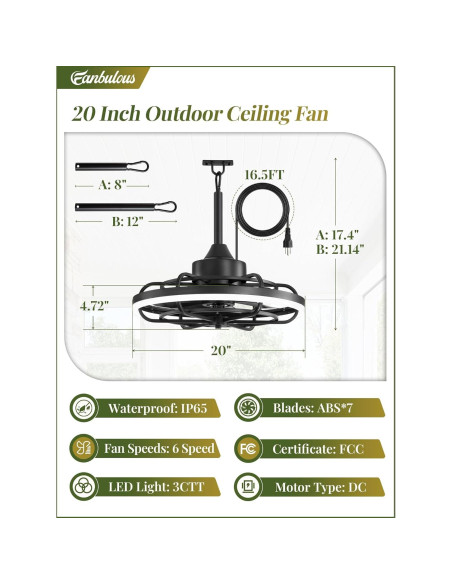 Ventilador de Techo Exterior Fanbulous 20" con Luz y Control Remoto Ventilador de Techo Exterior Fanbulous 20" con Luz y Control Remoto