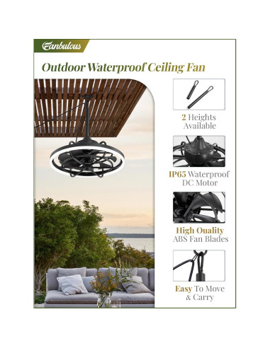 Ventilador de Techo Exterior Fanbulous 20" con Luz y Control Remoto
