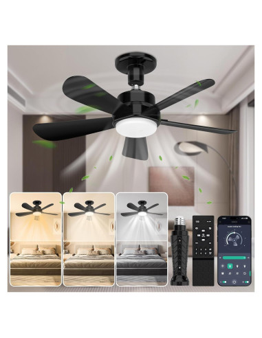 Ventilador de Techo con Luz LED GHORA 22" Control Remoto Negro