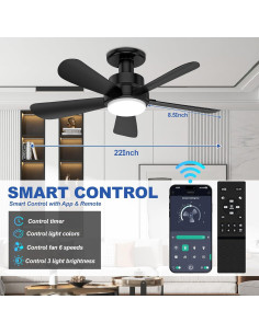 Ventilador de Techo con Luz LED GHORA 22" Control Remoto Negro 2