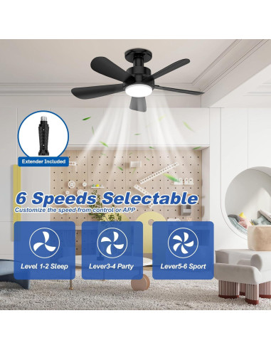 Ventilador de Techo con Luz LED GHORA 22" Control Remoto Negro