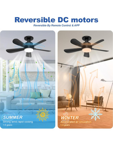 Ventilador de Techo con Luz LED GHORA 22" Control Remoto Negro