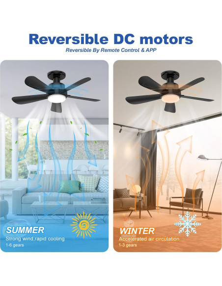 Ventilador de Techo con Luz LED GHORA 22" Control Remoto Negro