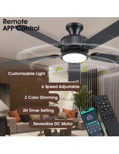 Ventilador de Techo Surtime 52" con Luz y Control Remoto Negro 2