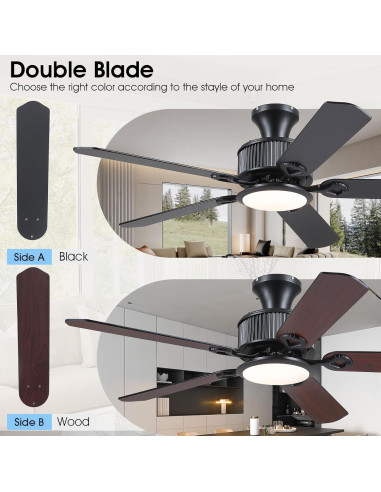 Ventilador de Techo Surtime 52" con Luz y Control Remoto Negro