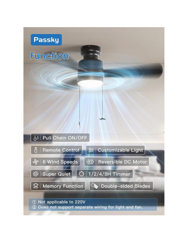Ventilador de Techo Passky 106.68 cm con Luz y Control Remoto