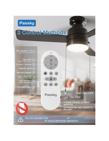 Ventilador de Techo Passky 106.68 cm con Luz y Control Remoto