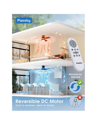 Ventilador de Techo Passky 106.68 cm con Luz y Control Remoto