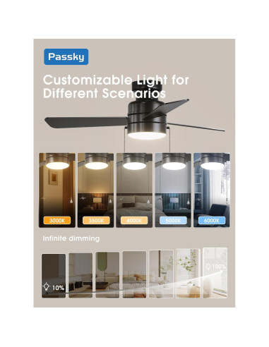 Ventilador de Techo Passky 106.68 cm con Luz y Control Remoto