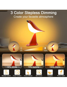 Lámpara de Mesa Pequeña GODENBA Pájaro Rojo Recargable 2600mAh 2