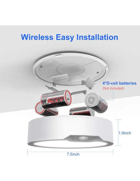 Luz de Techo LED a Batería KEPLUG con Sensor de Movimiento 3000K-6500K
