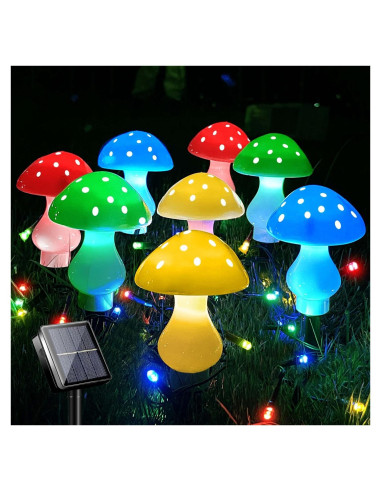 Luces de Jardín Solares LiyuanQ, 8 Hongos LED Multicolor, 7m