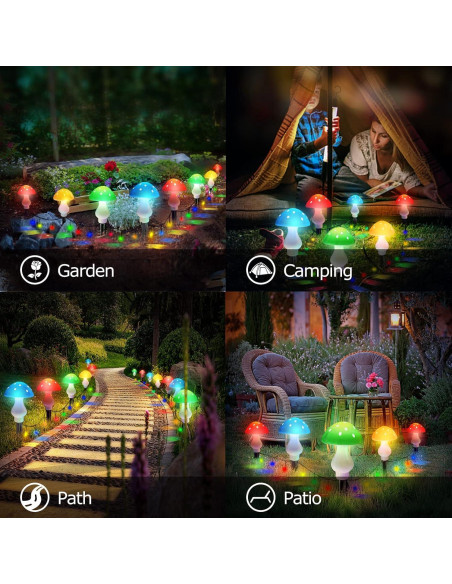 Luces de Jardín Solares LiyuanQ, 8 Hongos LED Multicolor, 7m Luces de Jardín Solares LiyuanQ, 8 Hongos LED Multicolor, 7m