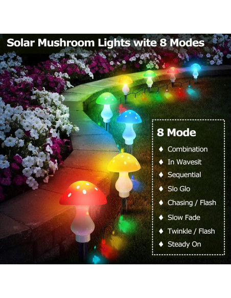 Luces de Jardín Solares LiyuanQ, 8 Hongos LED Multicolor, 7m Luces de Jardín Solares LiyuanQ, 8 Hongos LED Multicolor, 7m